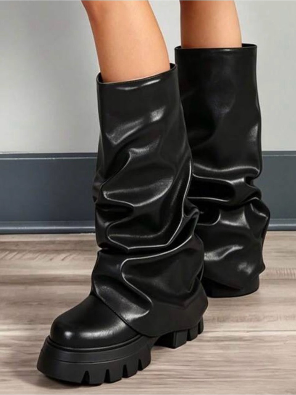 Ruched Knee High Fold Over Slouchy Boots